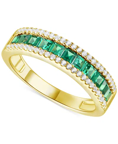 Macy's Lab-grown Emerald (3/8 Ct. T.w.) & Lab-grown White Sapphire (1/4 Ct. T.w.) Band In 14k Gold-plated S