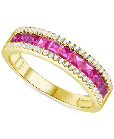 Macy's Lab-grown Emerald (3/8 Ct. T.w.) & Lab-grown White Sapphire (1/4 Ct. T.w.) Band In 14k Gold-plated S In Ruby