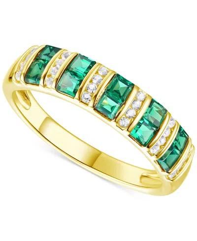 Macy's Lab-grown Emerald (3/8 Ct. T.w.) & Lab-grown White Sapphire (1/8 Ct. T.w.) Band In 14k Gold-plated S
