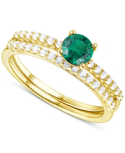 Macy's Lab-grown Emerald (3/8 Ct. T.w.) & Lab-grown White Sapphire (3/8 Ct. T.w.) Bridal Set In 14k Gold-pl