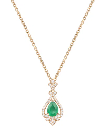 Macy's Emerald (5/8 Ct. T.w.) & Diamond (1/5 Ct. T.w.) Pear Halo 18" Pendant Necklace In 14k Gold (also In