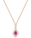 Macy's Emerald (5/8 Ct. T.w.) & Diamond (1/5 Ct. T.w.) Pear Halo 18" Pendant Necklace In 14k Gold (also In In Ruby