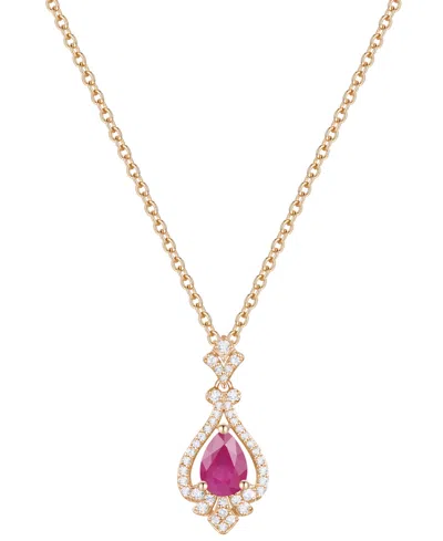 Macy's Emerald (5/8 Ct. T.w.) & Diamond (1/5 Ct. T.w.) Pear Halo 18" Pendant Necklace In 14k Gold (also In In Ruby