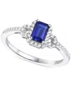 Macy's Lab-grown Emerald (5/8 Ct. T.w.) & Lab-grown White Sapphire (1/5 Ct. T.w.) Ring In Sterling Silver ( In Sapphire