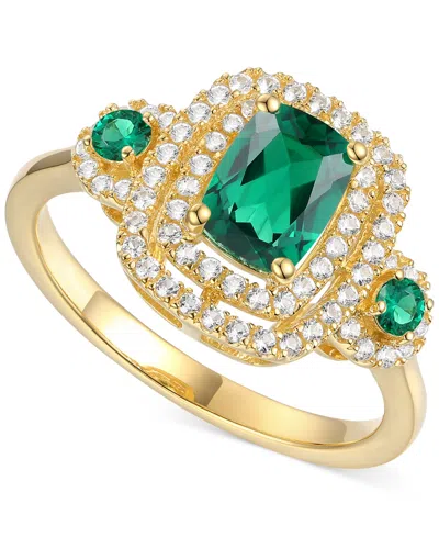 Macy's Lab-grown Emerald (7/8 Ct. T.w.) & Lab-grown White Sapphire (1/3 Ct. T.w.) Double Halo Three Stone R