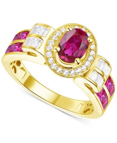 Macy's Lab-grown Emerald (7/8 Ct. T.w.) & Lab-grown White Sapphire (1/3 Ct. T.w.) Statement Ring In 14k Gol In Ruby