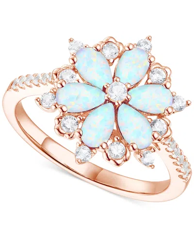 Macy's Lab-grown Emerald (7/8 Ct. T.w.) & Lab-grown White Sapphire (1/8 Ct. T.w.) Flower Ring In 14k Gold-p In Opal