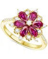 Macy's Lab-grown Emerald (7/8 Ct. T.w.) & Lab-grown White Sapphire (1/8 Ct. T.w.) Flower Ring In 14k Gold-p In Ruby