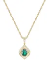 MACY'S LAB-GROWN EMERALD & LAB-GROWN WHITE SAPPHIRE 18" PENDANT NECKLACE IN 14K GOLD-PLATED STERLING SILVER