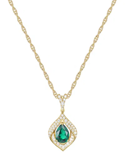 Macy's Lab-grown Emerald & Lab-grown White Sapphire 18" Pendant Necklace In 14k Gold-plated Sterling Silver