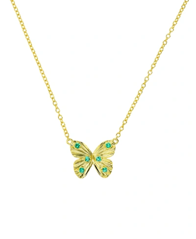 Macy's Lab-grown Emerald Butterfly 18" Pendant Necklace (1/8 Ct. T.w.) In 14k Gold-plated Sterling Silver