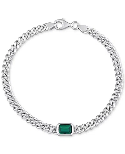 Macy's Lab-grown Emerald Curb Link Bracelet (7/8 Ct. T.w.) In Sterling Silver
