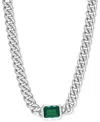 Macy's Lab-grown Emerald Curb Link Collar Necklace (7/8 Ct. T.w.) In Sterling Silver In Emerald