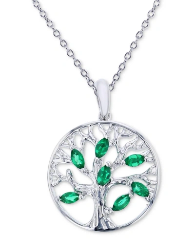 Macy's Lab Grown Emerald Family Tree 18" Pendant Necklace (1/2 Ct. T.w.) In Sterling Silver