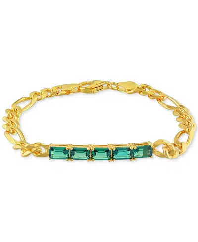 Macy's Lab-grown Emerald Five Stone Figaro Link Bracelet (2-1/4 Ct. T.w.) In Yellow-plated Sterling Silver