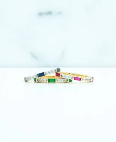 Macy's Lab Grown Gemstone Baguette Stack Ring Collection In 14k Gold Plated Sterling Silver In Ruby