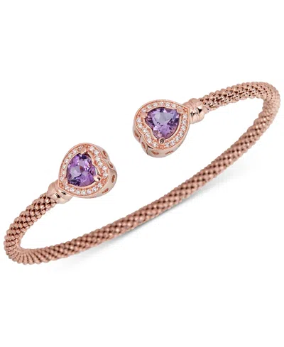 Macy's Lapis & White Topaz (1/3 Ct. T.w.) Heart Halo Cuff Bracelet In 14k Gold-plated Sterling Silver (also In Amethyst