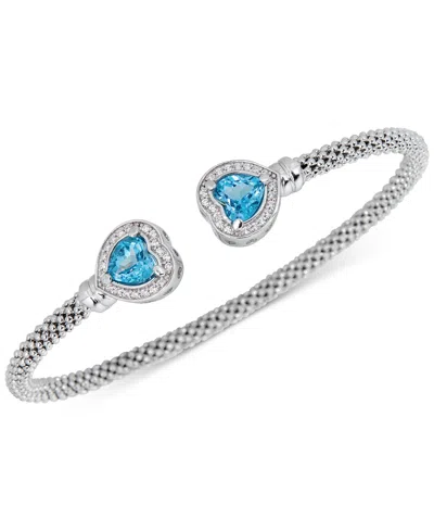 Macy's Lapis & White Topaz (1/3 Ct. T.w.) Heart Halo Cuff Bracelet In 14k Gold-plated Sterling Silver (also In Blue Topaz