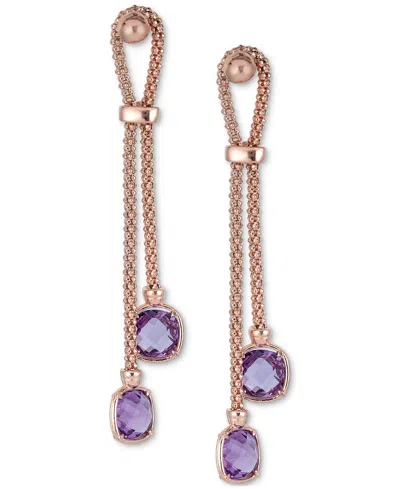 Macy's Lapis Lazuli Double Chain Drop Earrings In 14k Gold-plated Sterling Silver (also In Turquoise, Citri In Amethyst