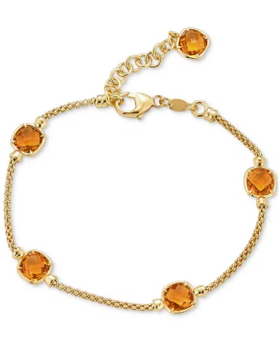 Macy's Lapis Lazuli Station Link Chain Bracelet In 14k Gold-plated Sterling Silver (also In Turquoise, Citr In Citrine
