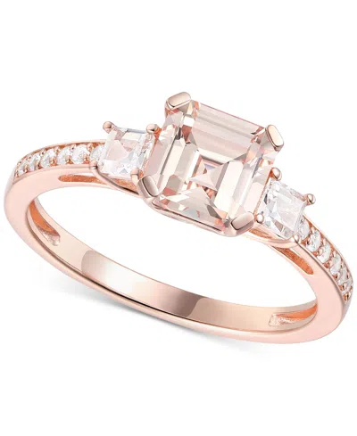 Macy's Lab-grown Morganite (1-3/8 Ct. T.w.) & Lab-grown White Sapphire (1/3 Ct. T.w.) Three Stone Ring In 1