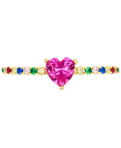 Macy's Lab-grown Multi-gemstone (1-1/4 Ct. T.w.) & Cubic Zirconia Heart Ring In 14k Gold-plated Sterling Si