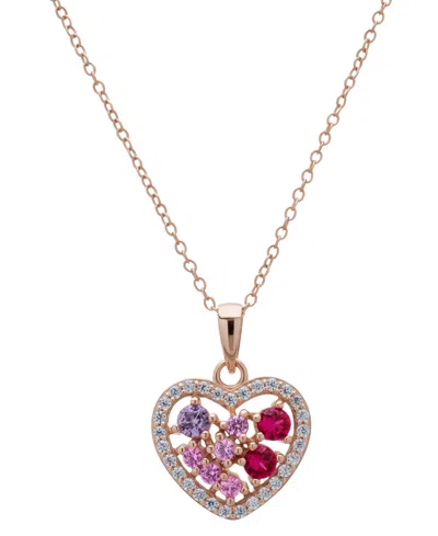 Macy's Lab Grown Multi-gemstone Heart Cluster 18" Pendant Necklace (1 Ct. T.w.) In Rose Gold-plated Sterlin In Multi Gemstone
