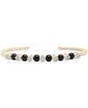 Macy's Lab Grown Onyx Bead (4mm) & White Topaz (1/3 Ct. T.w.) Cuff Bangle Bracelet In 14k Gold-plated Sterl In Onyx