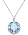Macy's Lab Grown Opal (1-1/5 Ct. T.w.) & Swiss Blue Topaz (1-1/5 Ct. T.w.) Cluster 18" Pendant Necklace In In Opal