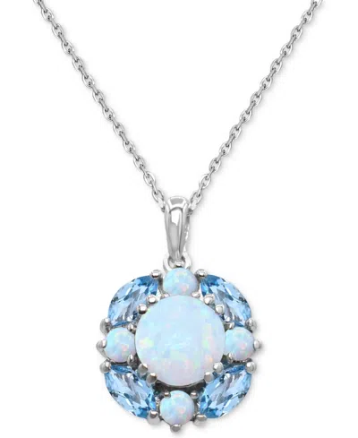 Macy's Lab Grown Opal (1-1/5 Ct. T.w.) & Swiss Blue Topaz (1-1/5 Ct. T.w.) Cluster 18" Pendant Necklace In