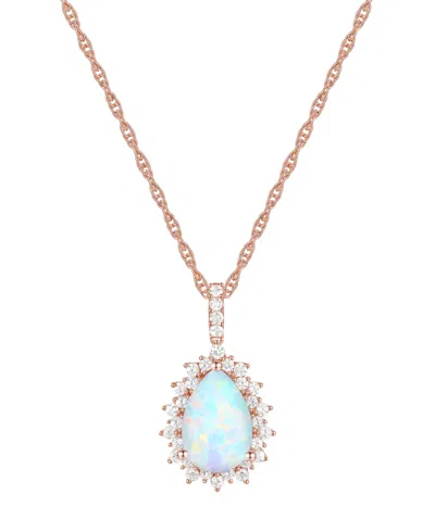 Macy's Lab-grown Opal (1 Ct. T.w.) & Lab-grown White Sapphire (1/2 Ct. T.w.) 18" Pendant Necklace In 14k Ro