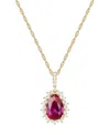 Macy's Lab-grown Opal (1 Ct. T.w.) & Lab-grown White Sapphire (1/2 Ct. T.w.) 18" Pendant Necklace In 14k Ro In Ruby