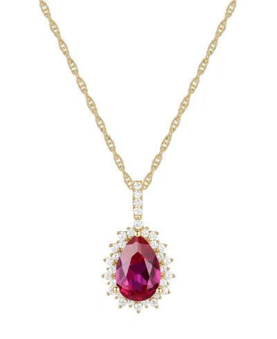 Macy's Lab-grown Opal (1 Ct. T.w.) & Lab-grown White Sapphire (1/2 Ct. T.w.) 18" Pendant Necklace In 14k Ro In Ruby