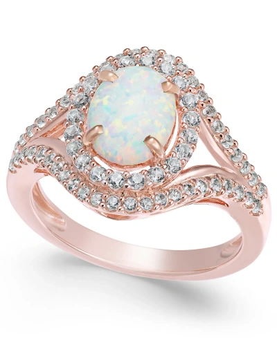 Macy's Lab-grown Opal (1 Ct. T.w.) And White Sapphire (3/4 Ct. T.w.) In 14k Rose Gold-plated Sterling Silve