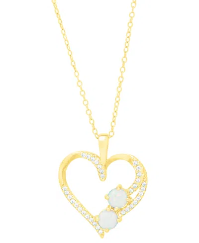 Macy's Lab-grown Opal (1/4 Ct. T.w.) & Lab-grown White Sapphire (1/3 Ct. T.w.) Open Heart 18" Pendant Neckl In Gold Over Silver
