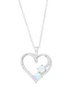 Macy's Lab-grown Opal (1/4 Ct. T.w.) & Lab-grown White Sapphire (1/3 Ct. T.w.) Open Heart 18" Pendant Neckl In Sterling Silver