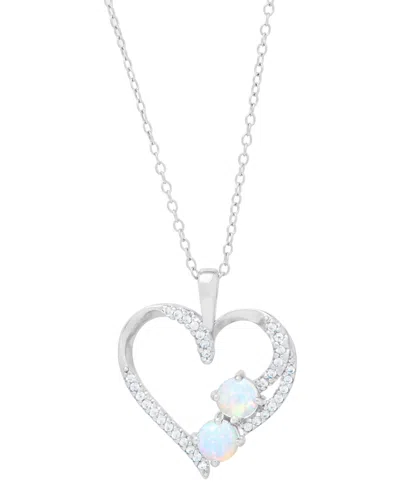 Macy's Lab-grown Opal (1/4 Ct. T.w.) & Lab-grown White Sapphire (1/3 Ct. T.w.) Open Heart 18" Pendant Neckl In Sterling Silver