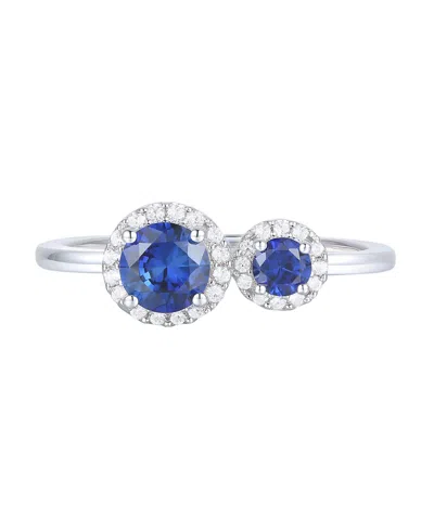 Macy's Lab Grown Opal (1/4 Ct. T.w.) & Lab Grown White Sapphire (1/6 Ct. T.w.) Ring In 14k Gold Over Sterli In Blue