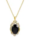 Macy's Lab Grown Opal 14x10mm Lab-created White Sapphire 1/3 Ct. T.w. Oval Statement Pendant In 14k Gold-pl In Black