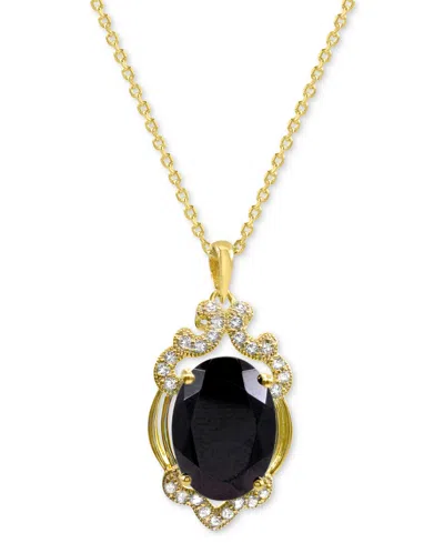 Macy's Lab Grown Opal 14x10mm Lab-created White Sapphire 1/3 Ct. T.w. Oval Statement Pendant In 14k Gold-pl In Black