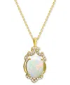 Macy's Lab Grown Opal 14x10mm Lab-created White Sapphire 1/3 Ct. T.w. Oval Statement Pendant In 14k Gold-pl In Multi