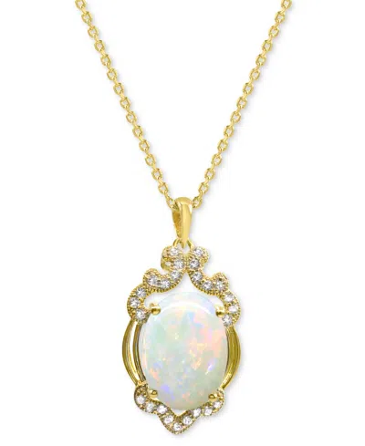 Macy's Lab Grown Opal 14x10mm Lab-created White Sapphire 1/3 Ct. T.w. Oval Statement Pendant In 14k Gold-pl In Multi