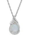 Macy's Lab-grown Opal (3/4 Ct. T.w.) And White Sapphire (1/4 Ct. T.w.) Teardrop Pendant Necklace In Sterlin In Opal