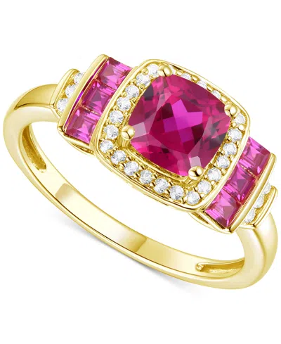 Macy's Lab-grown Opal (3/8 Ct. T.w.) & Lab-grown White Sapphire (1/6 Ct. T.w.) Statement Ring In 14k Rose G In Ruby