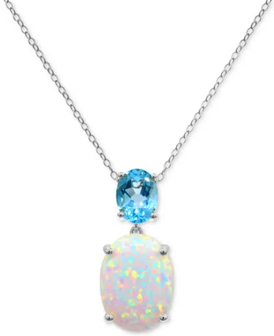 Macy's Lab-grown Opal (4-1/3 Ct. T.w.) & Sky Blue Topaz (2 Ct. T.w.) 18" Pendant Necklace In Sterling Silve In Multi Gemstone
