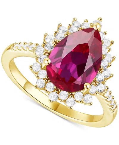 Macy's Lab-grown Opal (7/8 Ct. T.w.) & Lab-grown White Sapphire (5/8 Ct. T.w.) Halo Ring In 14k Rose Gold-p In Ruby
