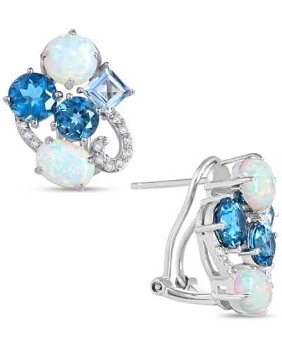 Macy's Lab-grown Opal And Multi-topaz Earrings In Sterling Silver In Blue Topaz