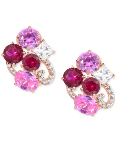 Macy's Lab-grown Opal And Multi-topaz Earrings In Sterling Silver In Pink