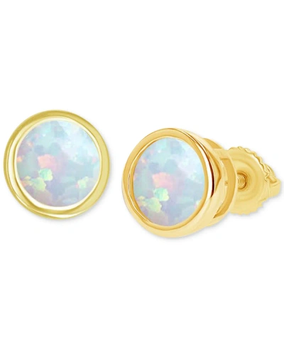 Macy's Lab-grown Opal Bezel-set Solitaire Stud Earrings (1/3 Ct. T.w.) In Gold