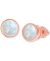Macy's Lab-grown Opal Bezel-set Solitaire Stud Earrings (1/3 Ct. T.w.) In Rose Gold